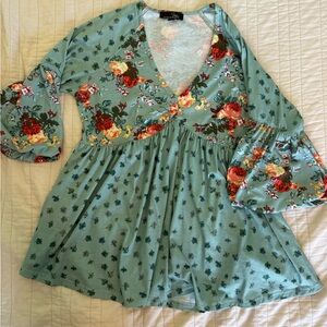 Suzanne Betro SB Flowy tunic top floral pattern XL